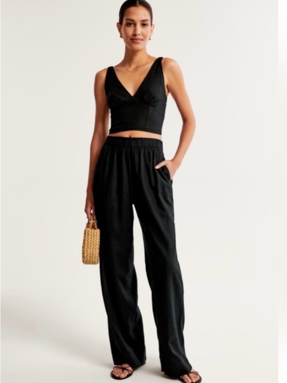 Abercrombie & Fitch Linen-Blend Wide Leg Pull-On Pant size Large